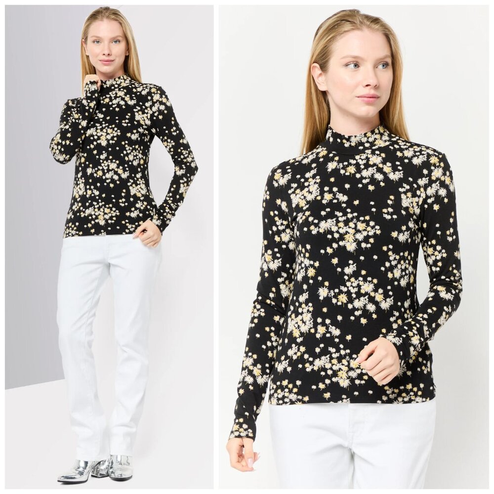 Scotch & Soda Amsterdam High Neck Top Long Sleeve Allover Print Shirt Floral L